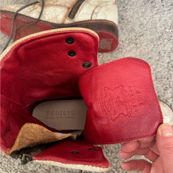 BED|STU Cream Combat Leather Boots - Picture 3 of 4